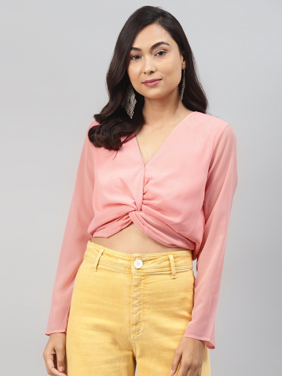 Women's Pink Front Twisted Crop Top - SASSAFRAS