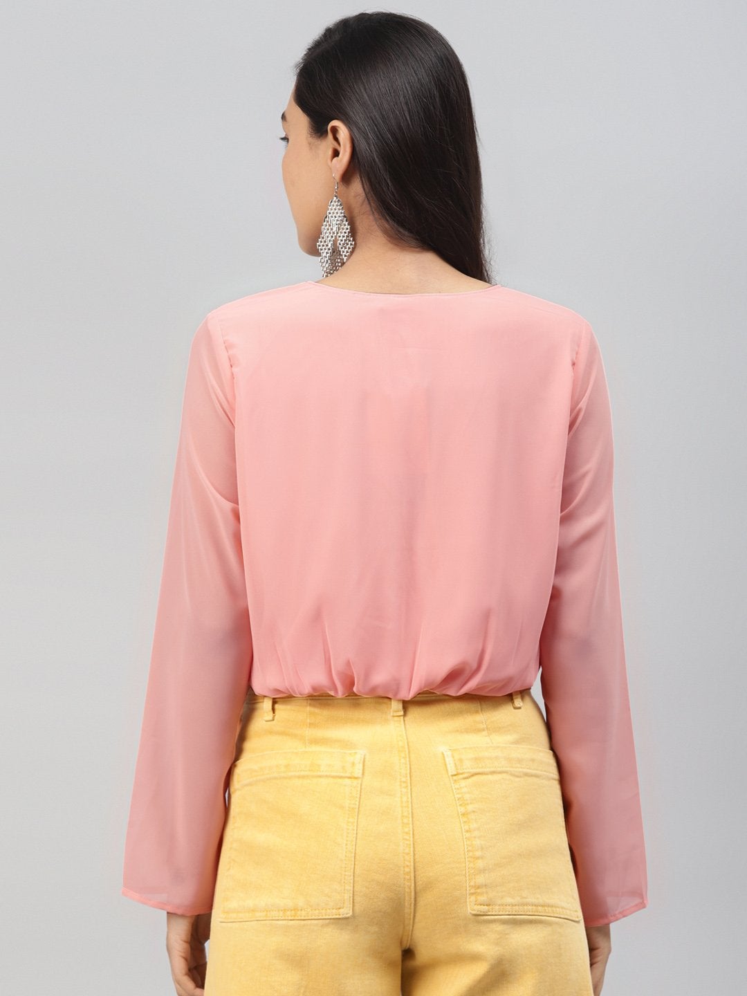 Women's Pink Front Twisted Crop Top - SASSAFRAS