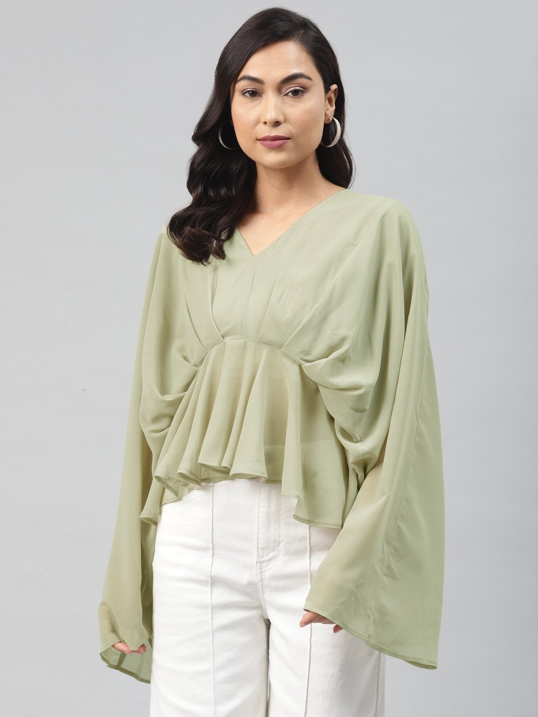 Women's Olive Kimono Top - SASSAFRAS