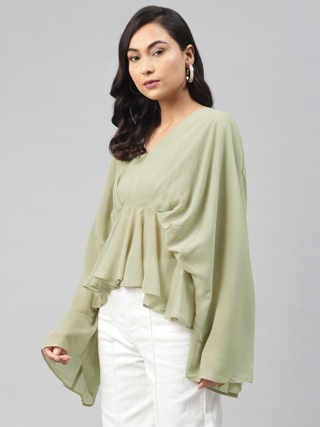 Women's Olive Kimono Top - SASSAFRAS