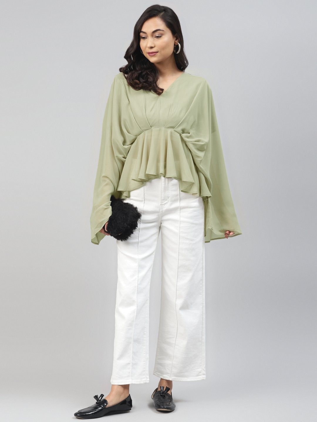 Women's Olive Kimono Top - SASSAFRAS