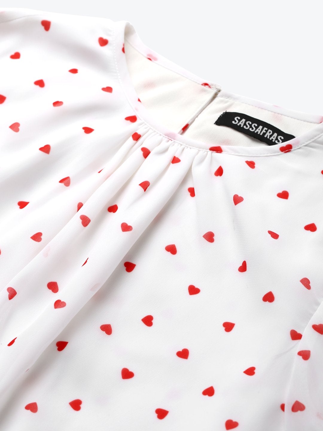 Women's White Smocking Top With Red Hearts - SASSAFRAS