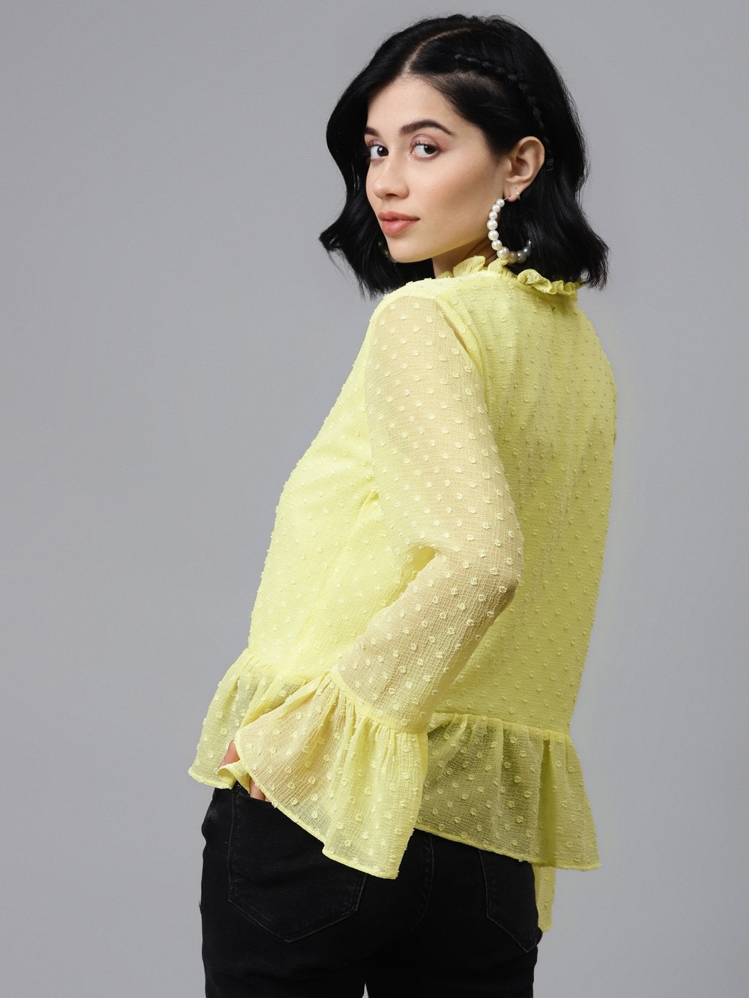 Women's Yellow Front Frill Detail Top - SASSAFRAS