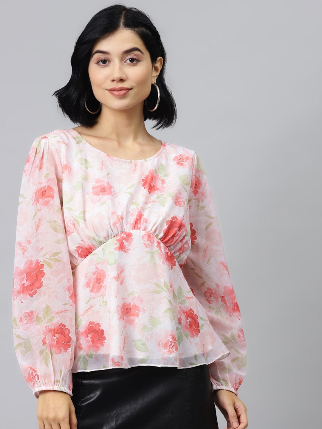 Women's Light Pink Floral Peplum Top - SASSAFRAS