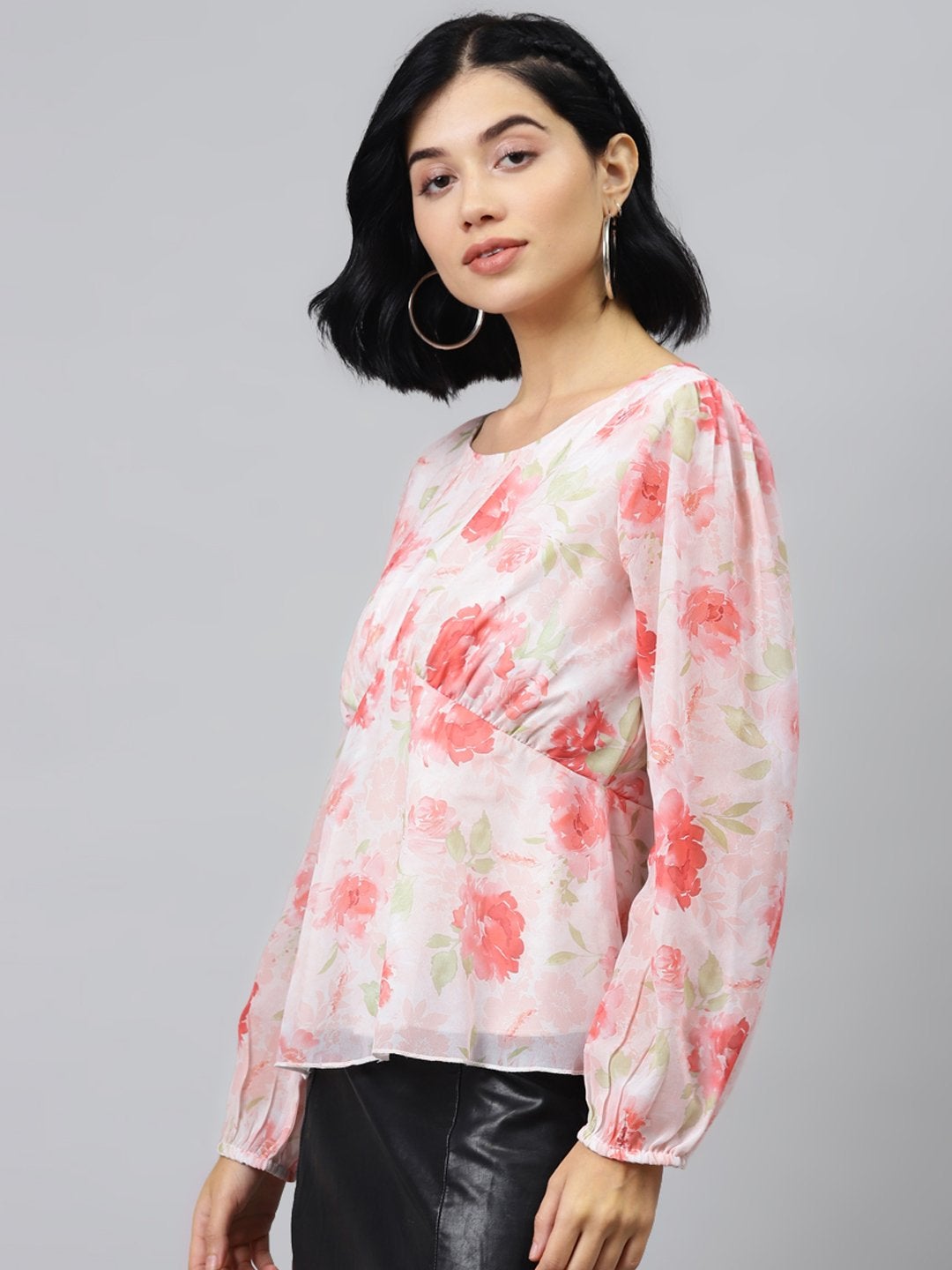 Women's Light Pink Floral Peplum Top - SASSAFRAS