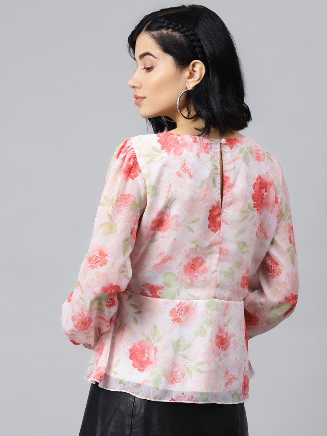 Women's Light Pink Floral Peplum Top - SASSAFRAS