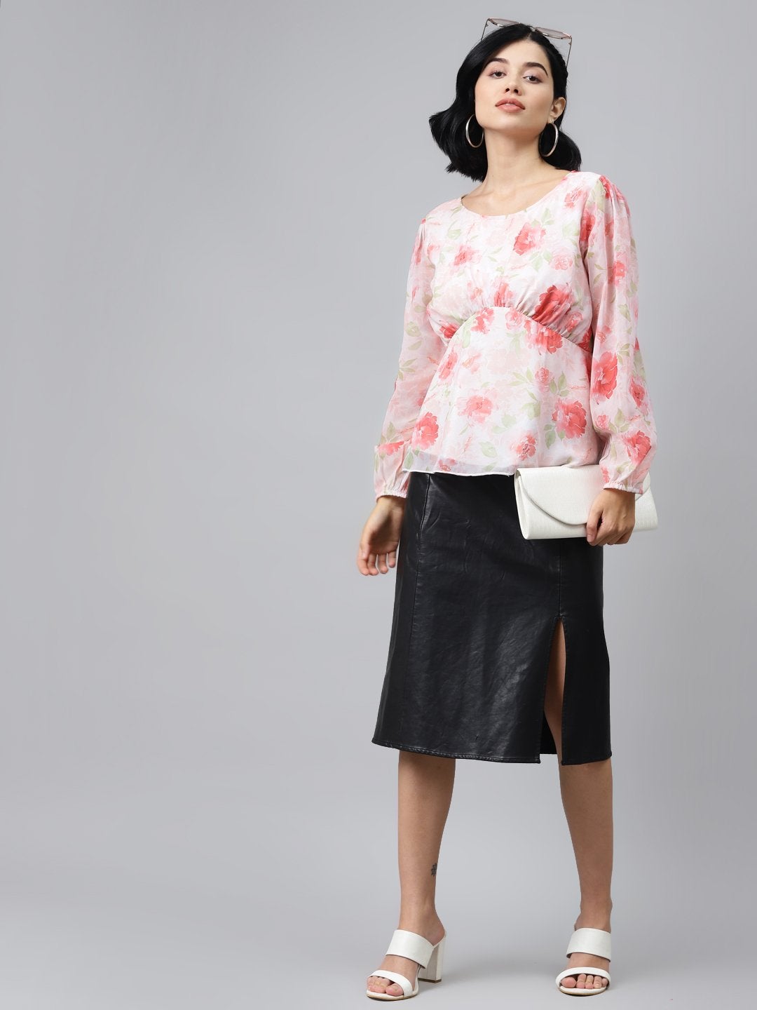 Women's Light Pink Floral Peplum Top - SASSAFRAS