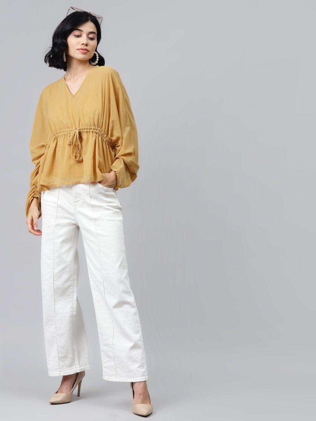 Women's Mustard Drawstring Top - SASSAFRAS