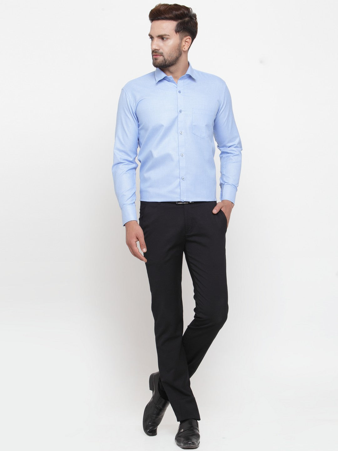 Men's Blue Cotton Geometric Formal Shirts ( SF 434Blue ) - Jainish