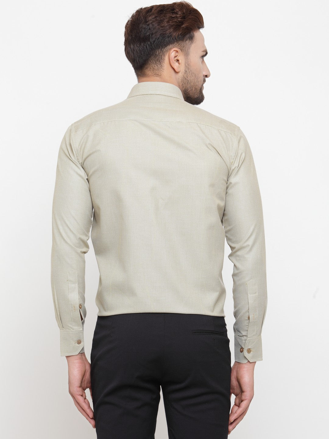Men's Olive Cotton Geometric Formal Shirts ( SF 434Olive ) - Jainish