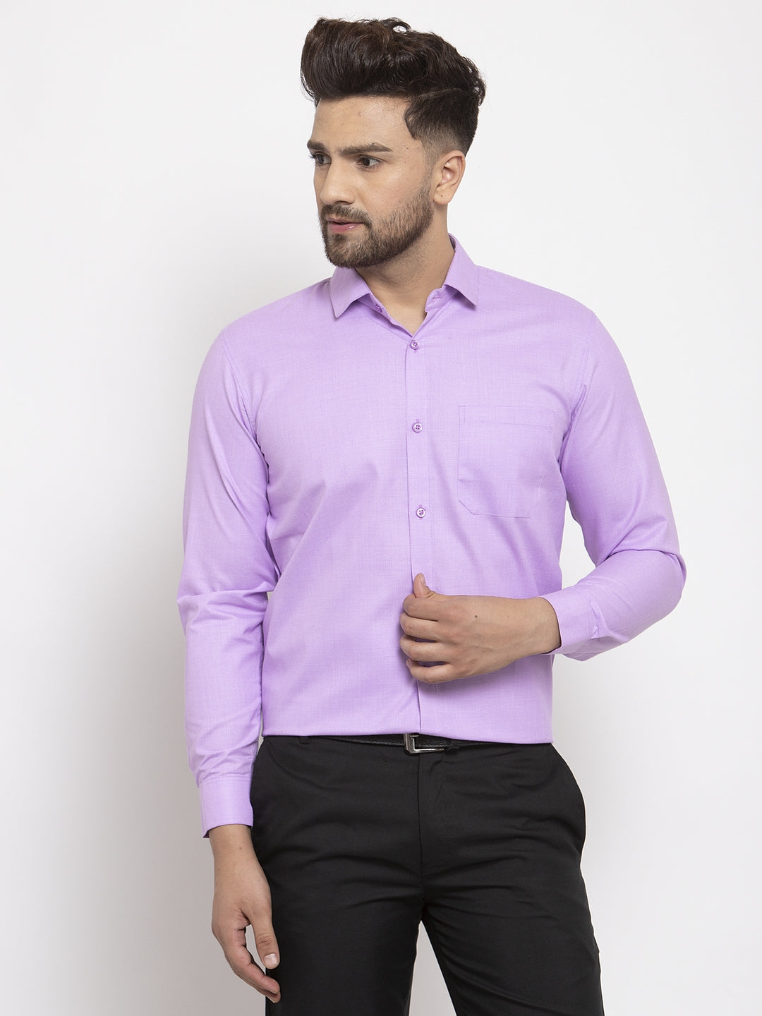 Men's Purple Cotton Geometric Formal Shirts ( SF 434Purple ) - Jainish
