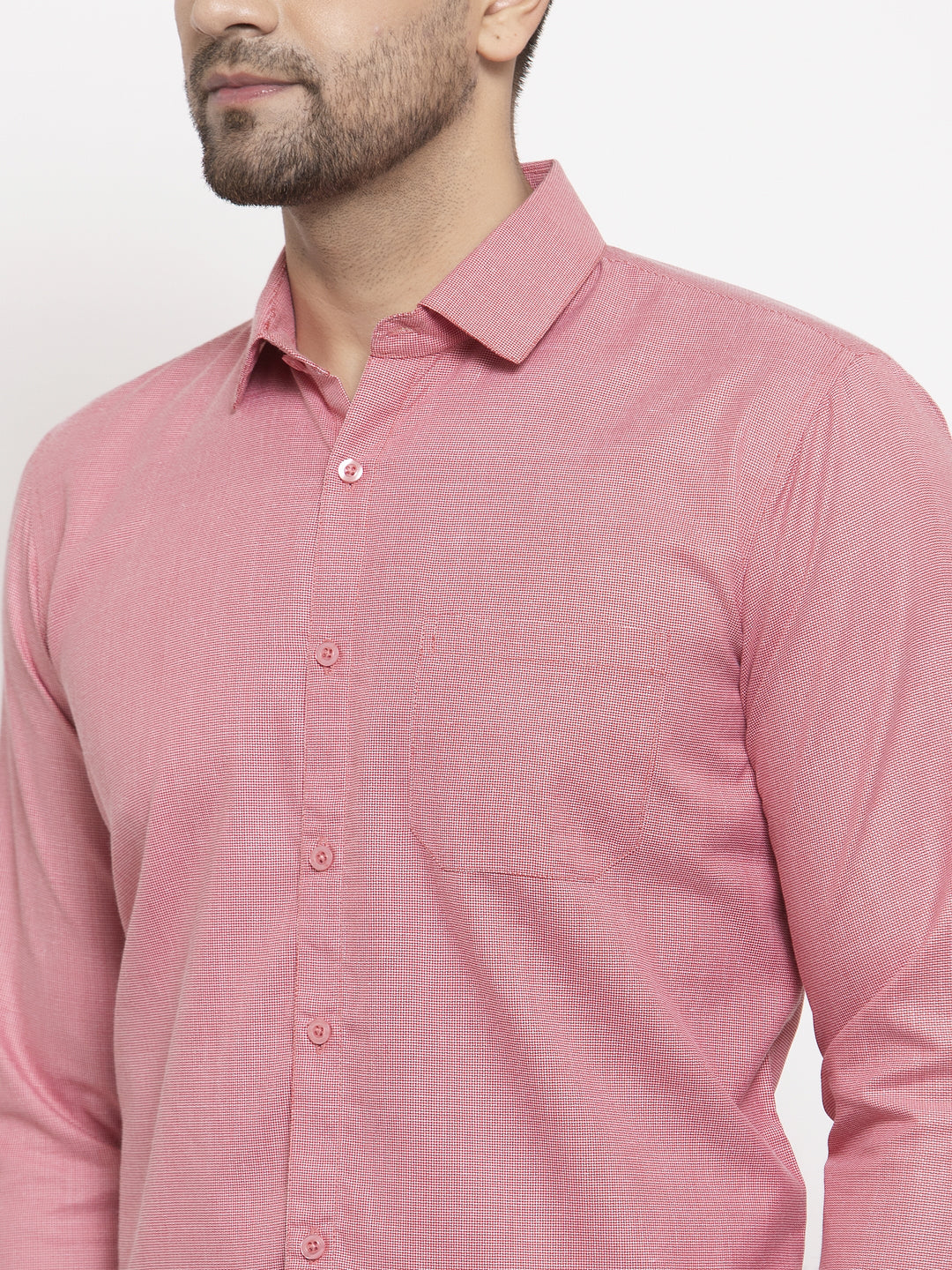 Men's Red Cotton Geometric Formal Shirts ( SF 434Red ) - Jainish