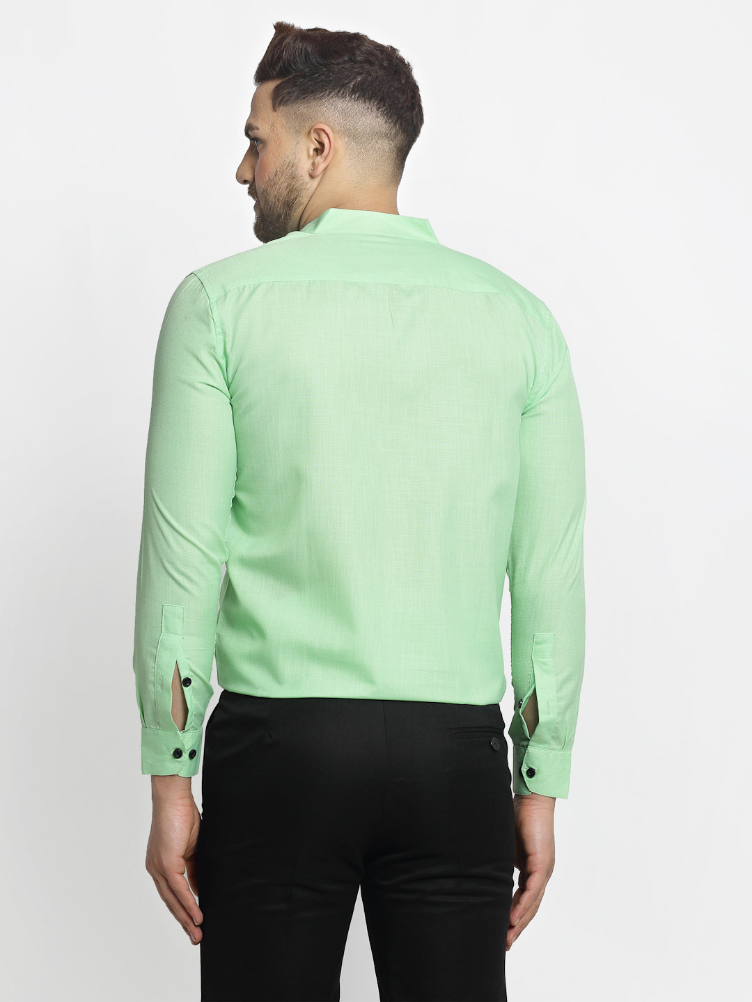 Men's Green Cotton Solid Mandarin Collar Formal Shirts ( SF 726Light-Green ) - Jainish