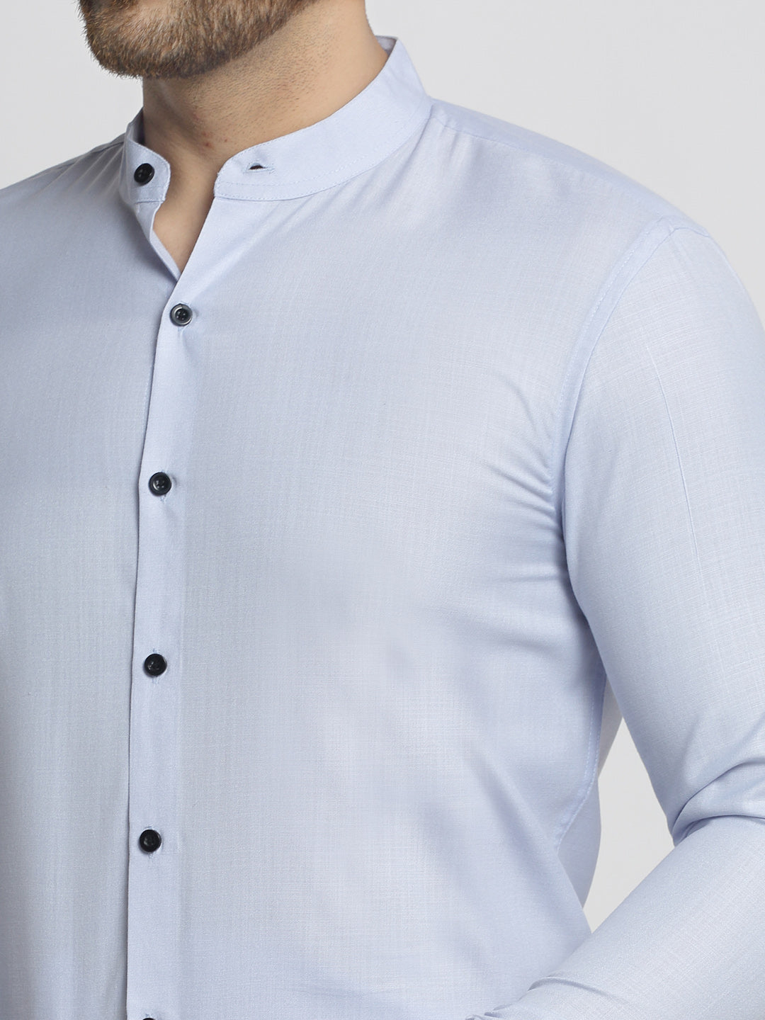 Men's Blue Cotton Solid Mandarin Collar Formal Shirts ( SF 726Sky ) - Jainish
