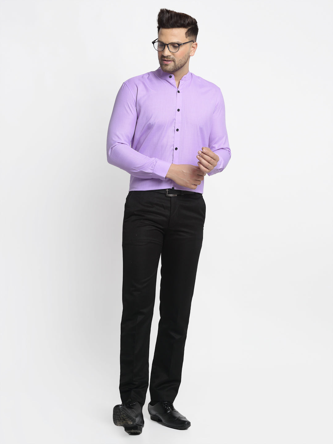 Men's Purple Cotton Solid Mandarin Collar Formal Shirts ( SF 726Voilet ) - Jainish
