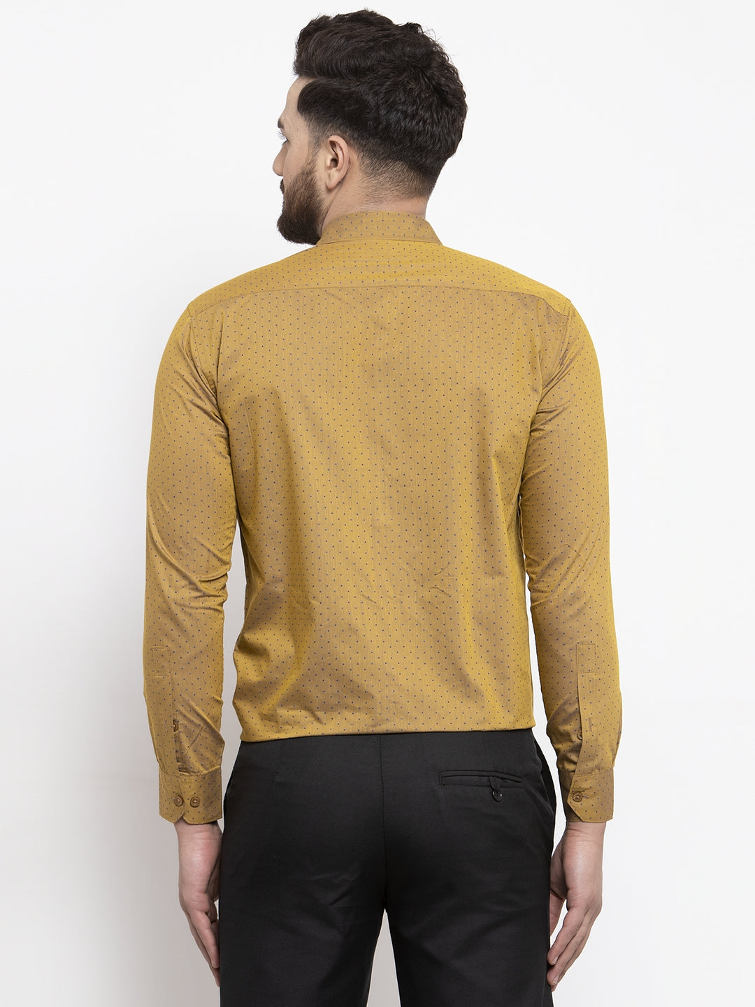 Men's Yellow Cotton Polka Dots Formal Shirts ( SF 739Mustard ) - Jainish