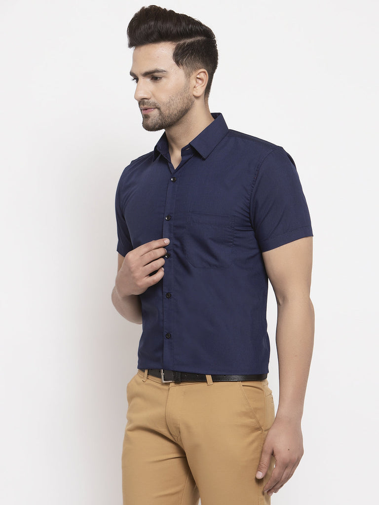 Men's Navy Cotton Half Sleeves Solid Formal Shirts ( SF 754Navy )