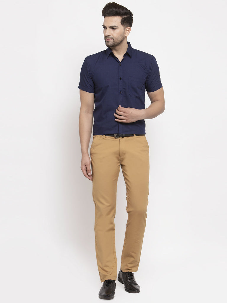 Men's Navy Cotton Half Sleeves Solid Formal Shirts ( SF 754Navy )