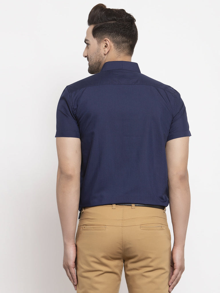 Men's Navy Cotton Half Sleeves Solid Formal Shirts ( SF 754Navy )