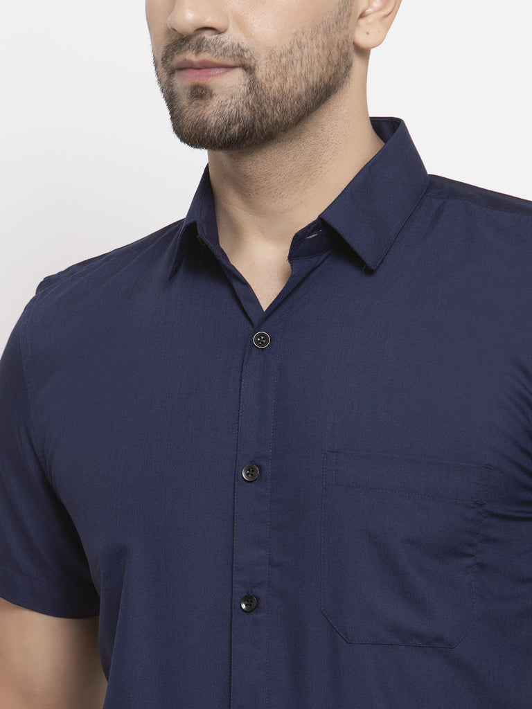 Men's Navy Cotton Half Sleeves Solid Formal Shirts ( SF 754Navy )