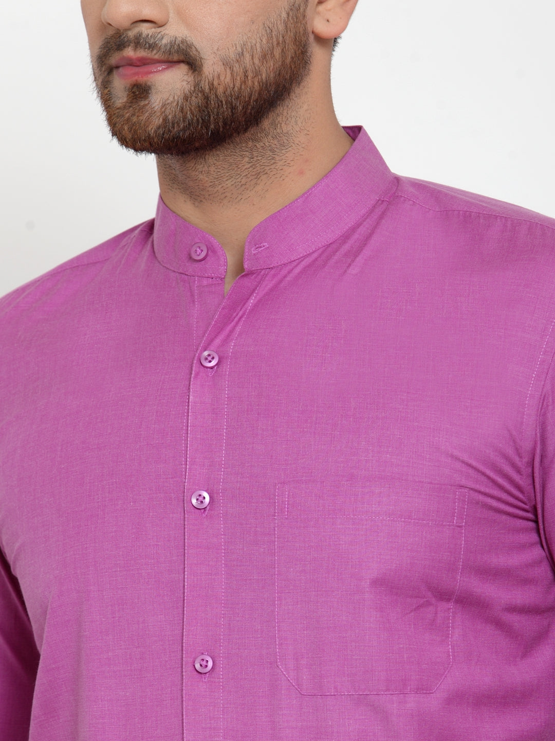 Men's Pink Cotton Solid Mandarin Collar Formal Shirts ( SF 757Wine ) - Jainish