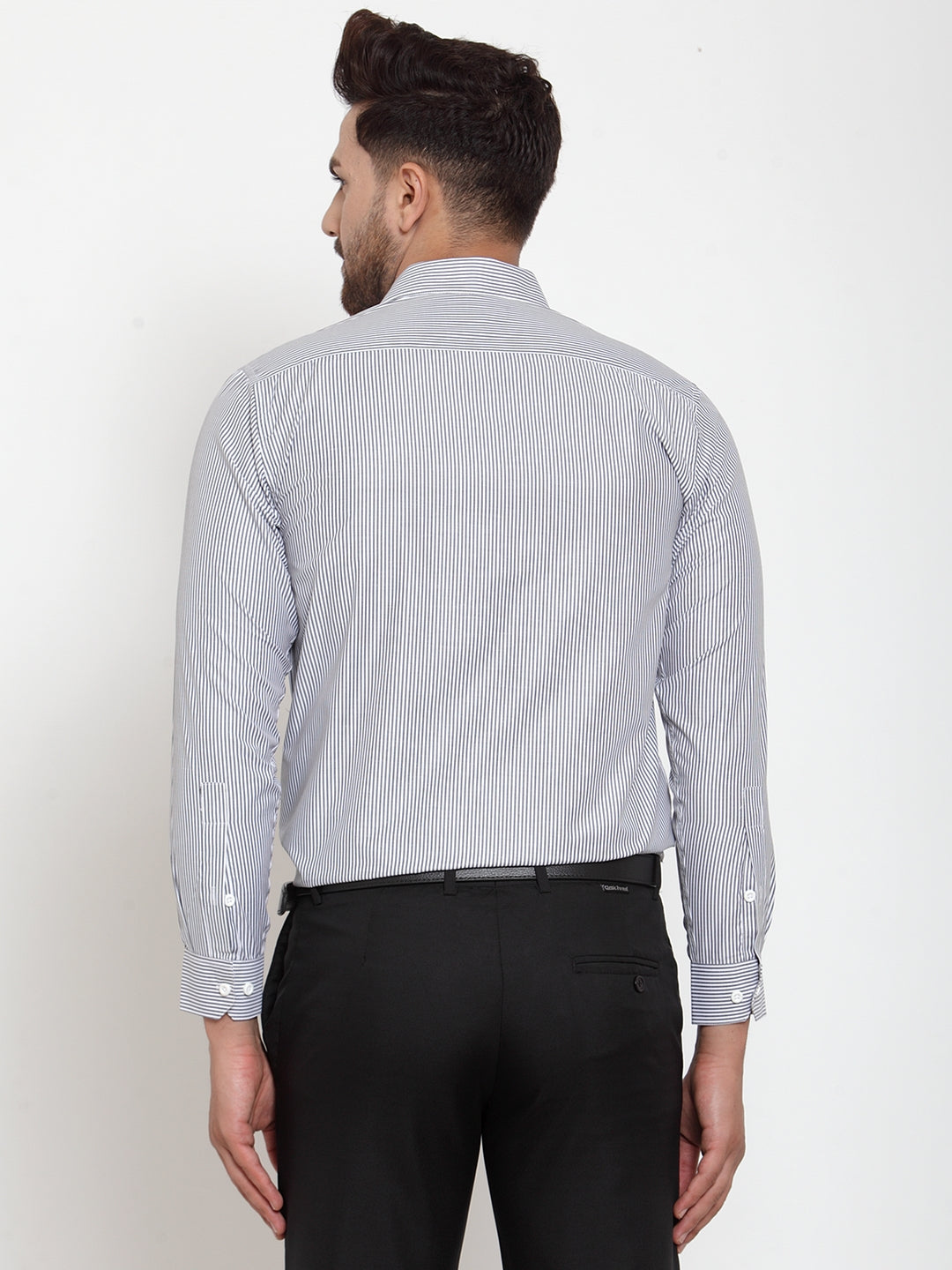 Men's Black Cotton Striped Formal Shirt's ( SF 759Black ) - Jainish
