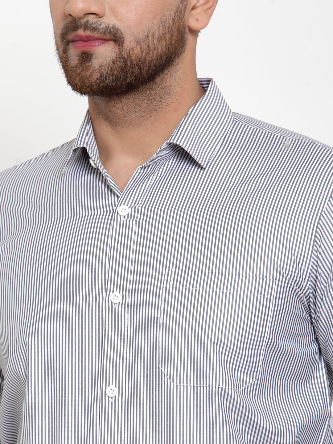 Men's Black Cotton Striped Formal Shirt's ( SF 759Black ) - Jainish