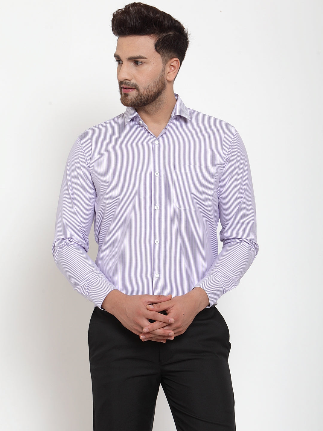 Men's Purple Cotton Striped Formal Shirt's ( SF 759Light-Purple ) - Jainish