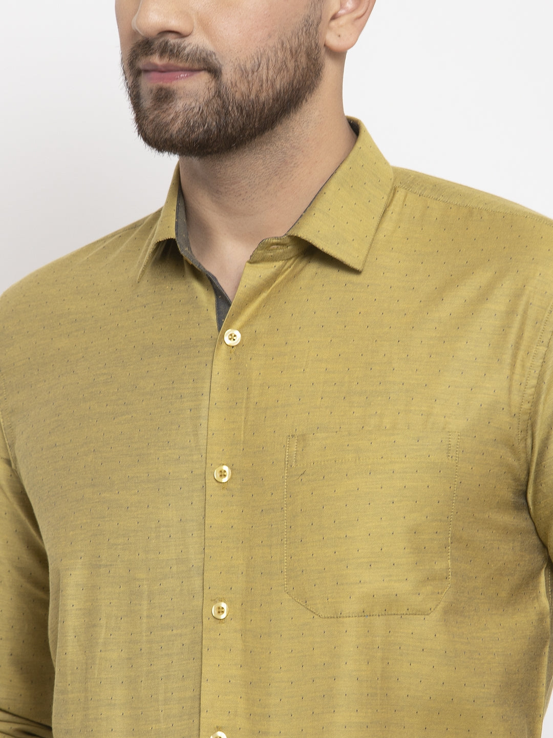 Men's Olive Cotton Polka Dots Formal Shirt's ( SF 761Olive ) - Jainish