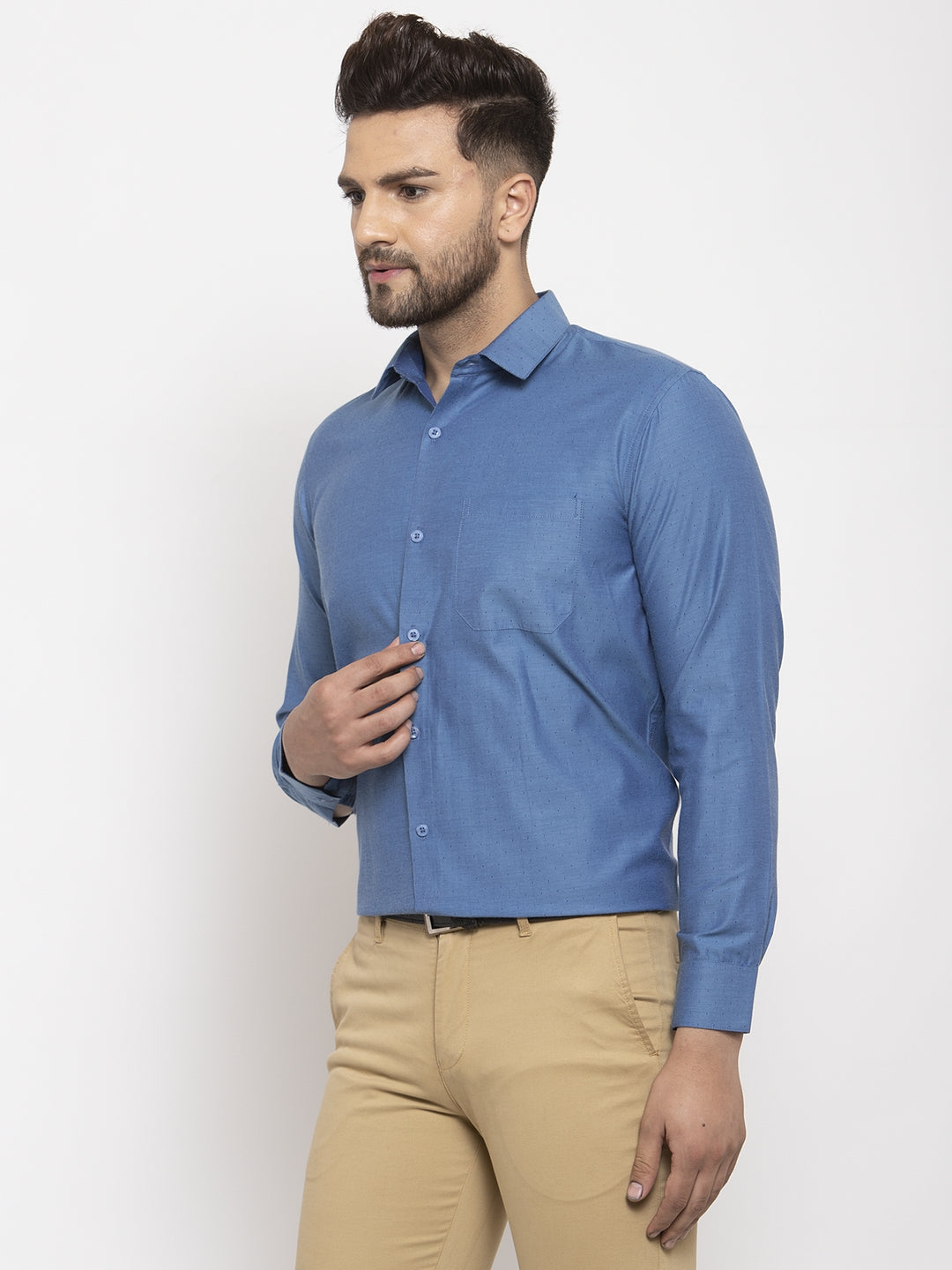 Men's Teal Cotton Polka Dots Formal Shirt's ( SF 761Teal ) - Jainish