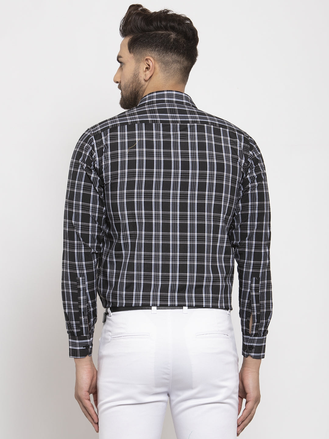 Men's Black Cotton Checked Formal Shirt's ( SF 764Black ) - Jainish
