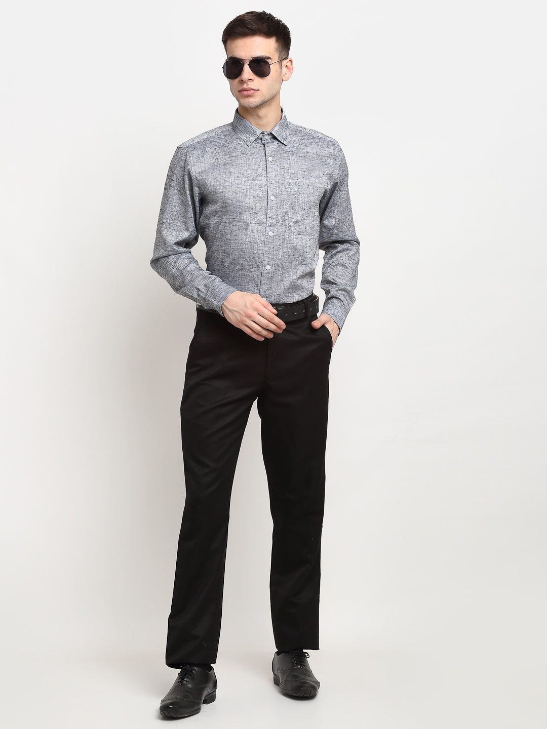 Men's Grey Solid Cotton Formal Shirt ( SF 782Grey ) - Jainish
