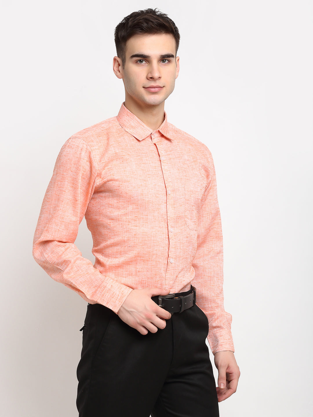 Men's Orange Solid Cotton Formal Shirt ( SF 782Orange ) - Jainish