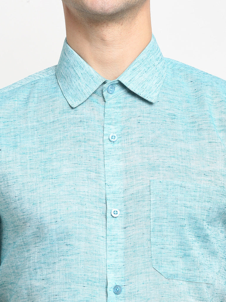 Men's Green Solid Cotton Half Sleeves Formal Shirt ( SF 783Green )