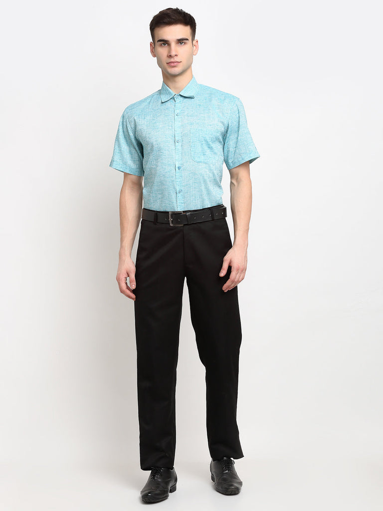 Men's Green Solid Cotton Half Sleeves Formal Shirt ( SF 783Green )