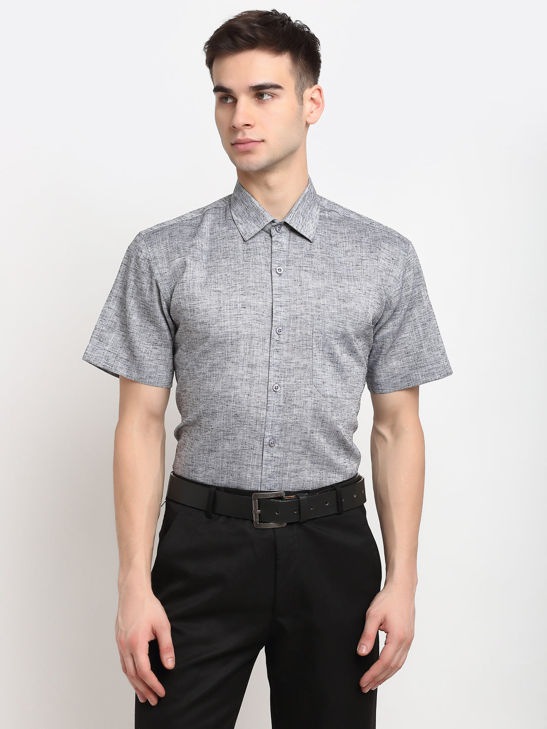 Men's Grey Solid Cotton Half Sleeves Formal Shirt ( SF 783Grey ) - Jainish