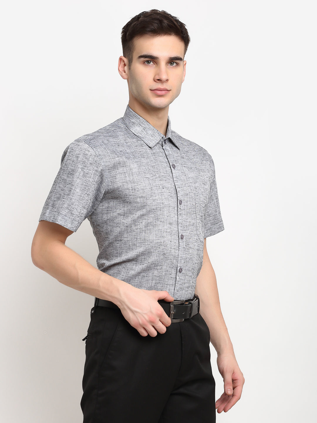 Men's Grey Solid Cotton Half Sleeves Formal Shirt ( SF 783Grey ) - Jainish