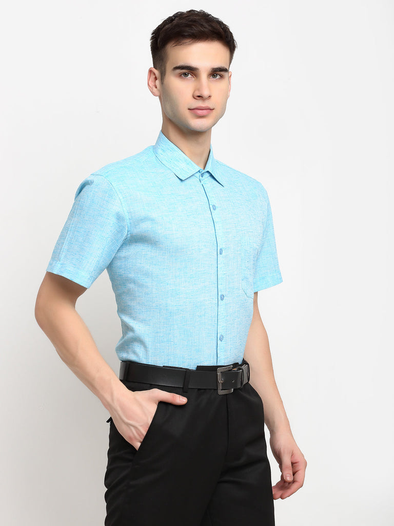 Men's Blue Solid Cotton Half Sleeves Formal Shirt ( SF 783Sky )