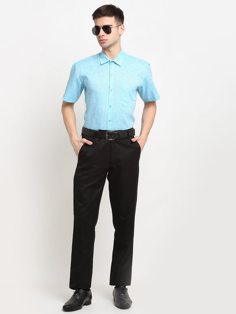 Men's Blue Solid Cotton Half Sleeves Formal Shirt ( SF 783Sky )