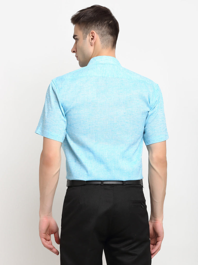Men's Blue Solid Cotton Half Sleeves Formal Shirt ( SF 783Sky )