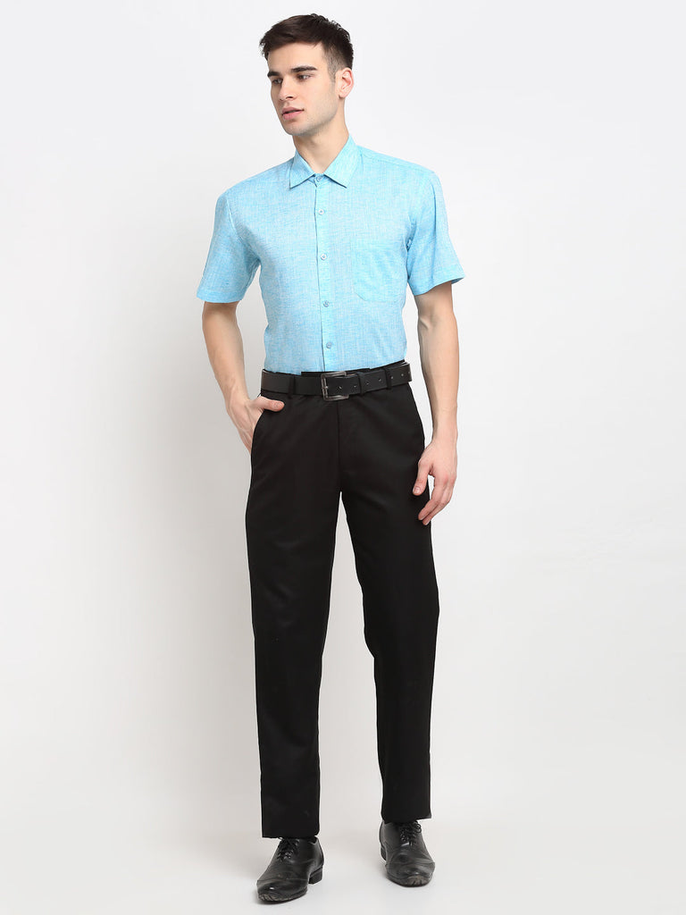Men's Blue Solid Cotton Half Sleeves Formal Shirt ( SF 783Sky )