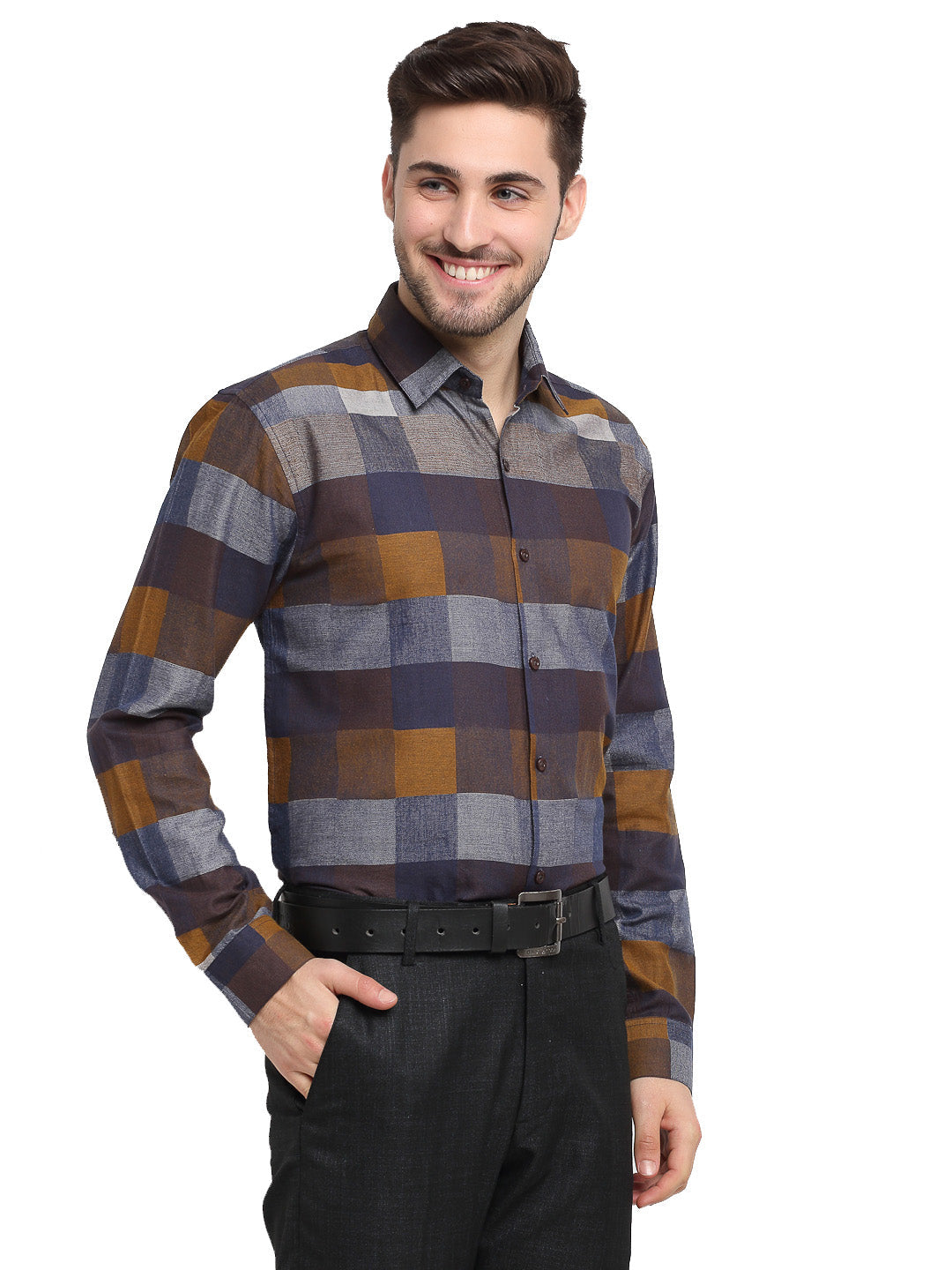 Men's Multicolor Checked Cotton Formal Shirt ( SF 787Multi ) - Jainish
