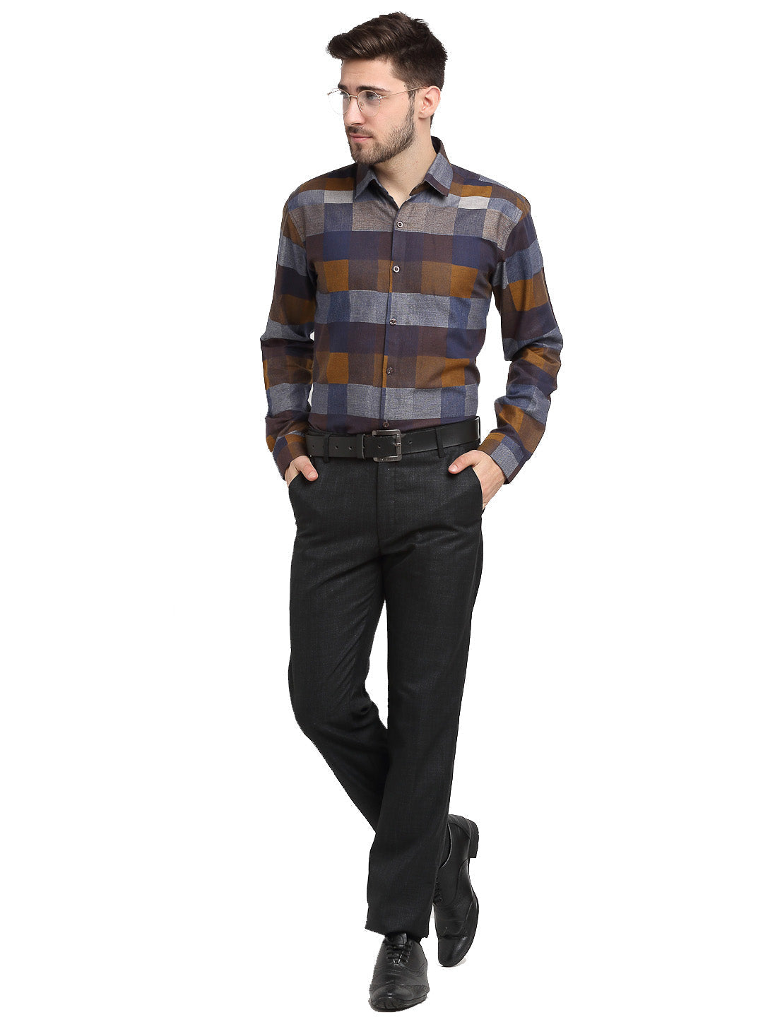 Men's Multicolor Checked Cotton Formal Shirt ( SF 787Multi ) - Jainish