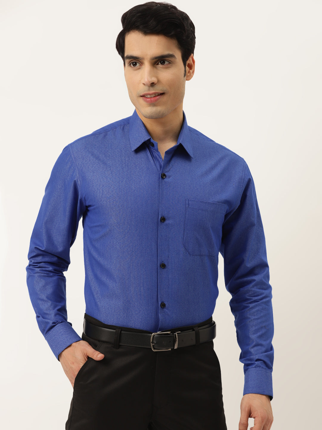 Men's Solid Formal Cotton Shirt ( SF 788Blue ) - Jainish