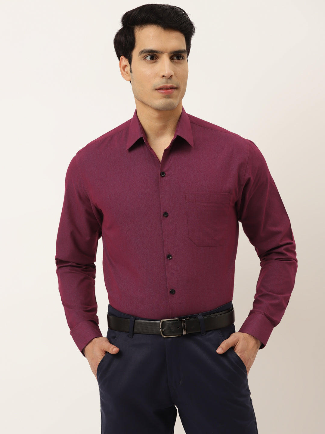 Men's Solid Formal Cotton Shirt ( SF 788Wine ) - Jainish
