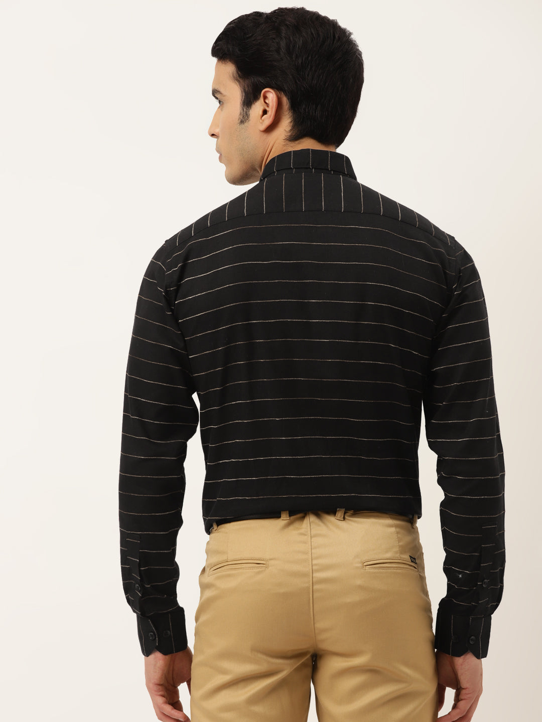 Men's Formal Cotton Horizontal Striped Shirt ( SF 790Black ) - Jainish