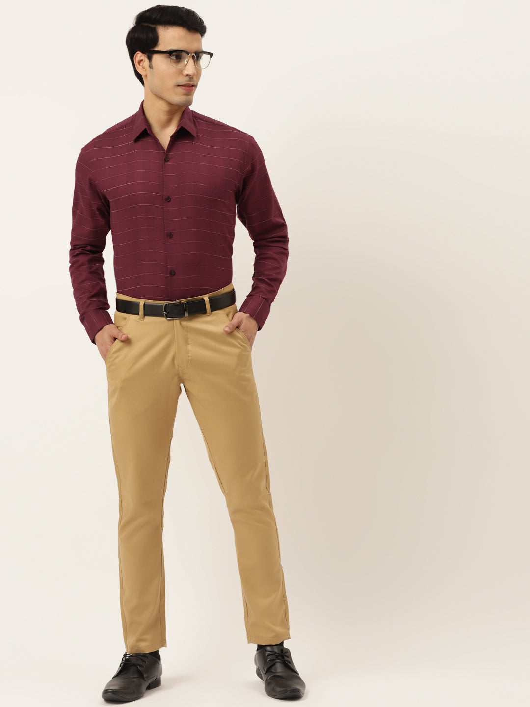 Men's Formal Cotton Horizontal Striped Shirt ( SF 790Maroon ) - Jainish
