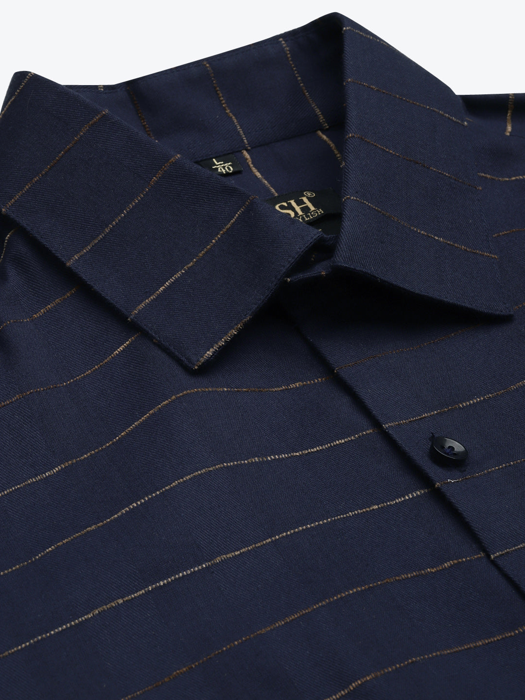 Men's Formal Cotton Horizontal Striped Shirt ( SF 790Navy ) - Jainish