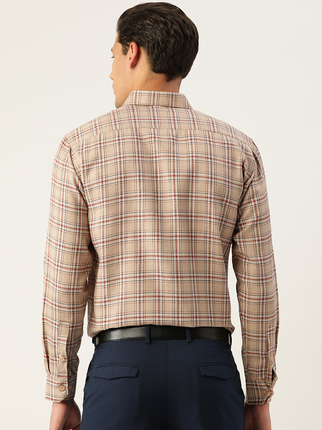 Men's Cotton Checked Formal Shirts ( SF 791Brown ) - Jainish