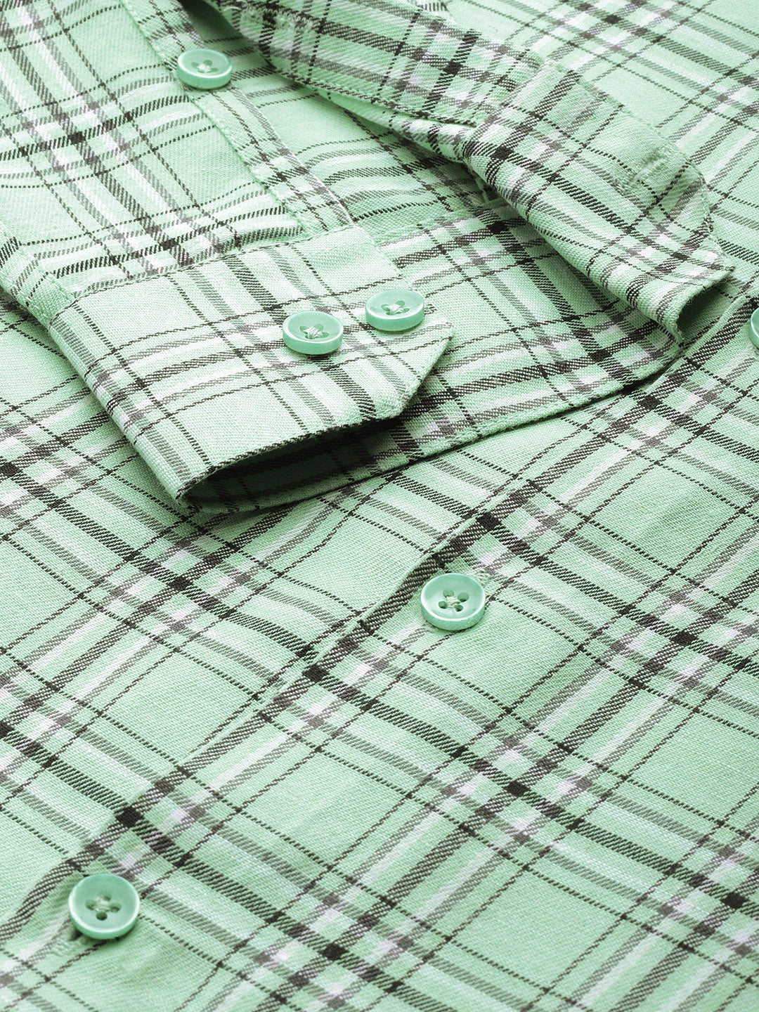Men's Cotton Checked Formal Shirts ( SF 791Green ) - Jainish